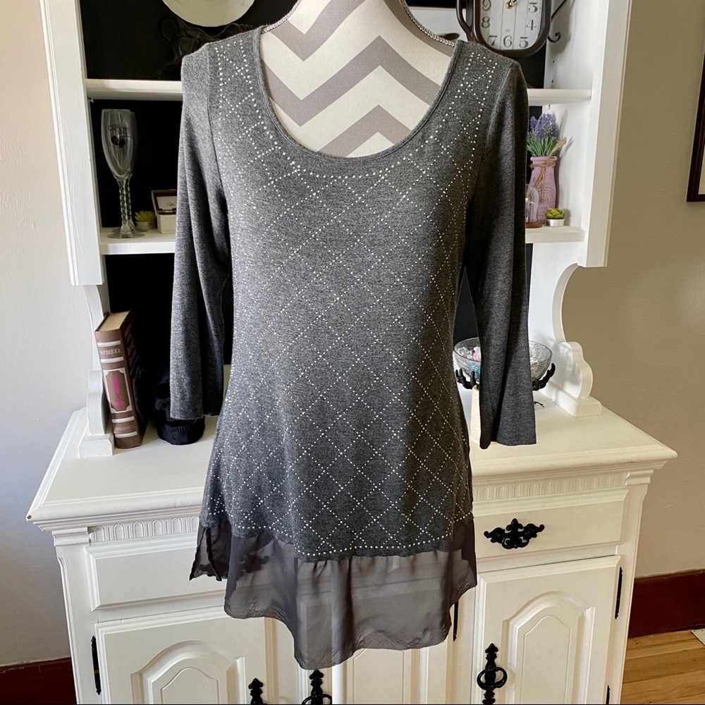 Belldini Studded Gray Tunic Sweater